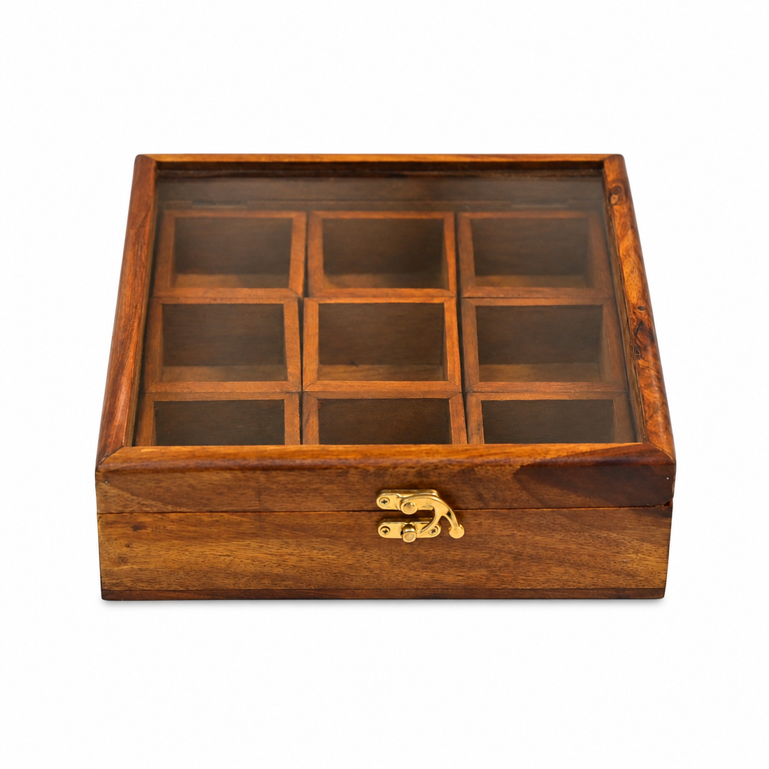 Wooden Masala Organizer Box with Compartments for Kitchen Spices