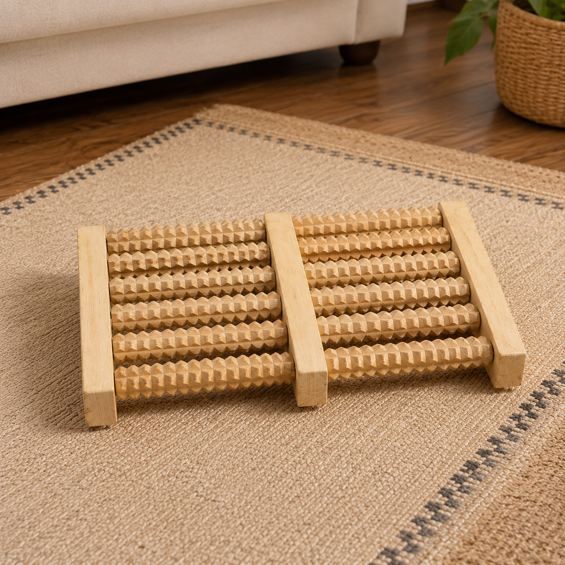 Wooden Foot Massager Roller with Textured Massage Rollers