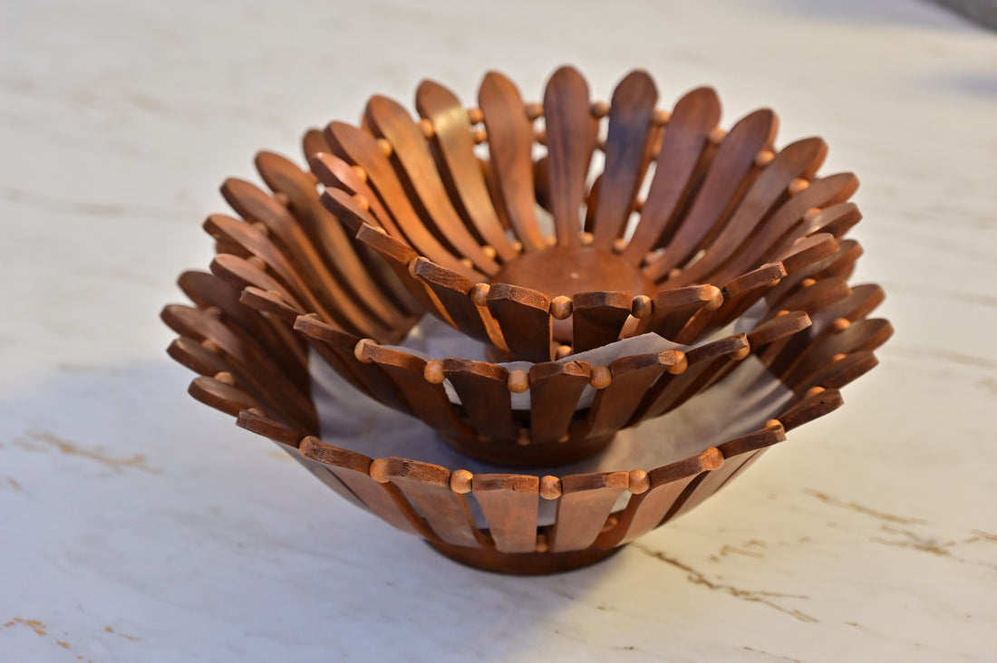 Handcrafted Wooden Fruit Basket Bowl Set for Home Décor & Serving