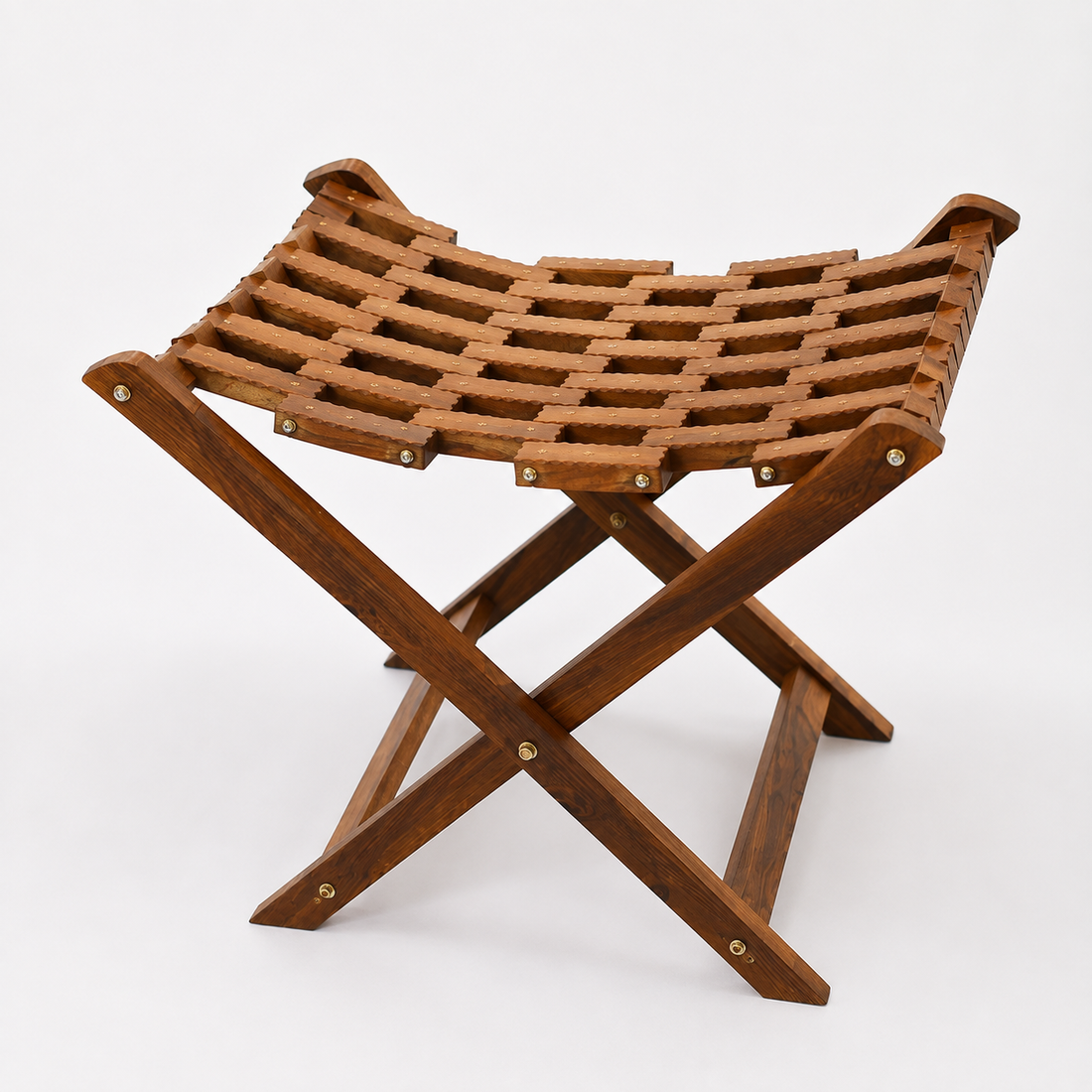 Wooden Folding Chair with Lattice Seat – Rustic Living Room Stool