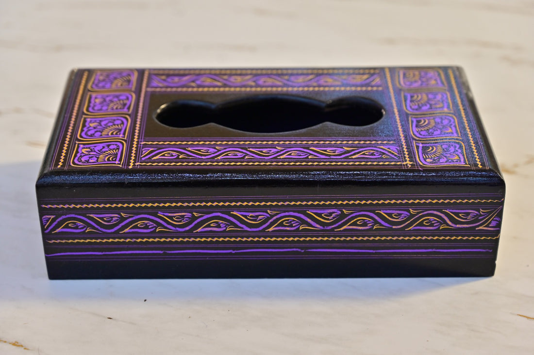 Wooden Tissue Box Holder with Traditional Hand-Painted Design