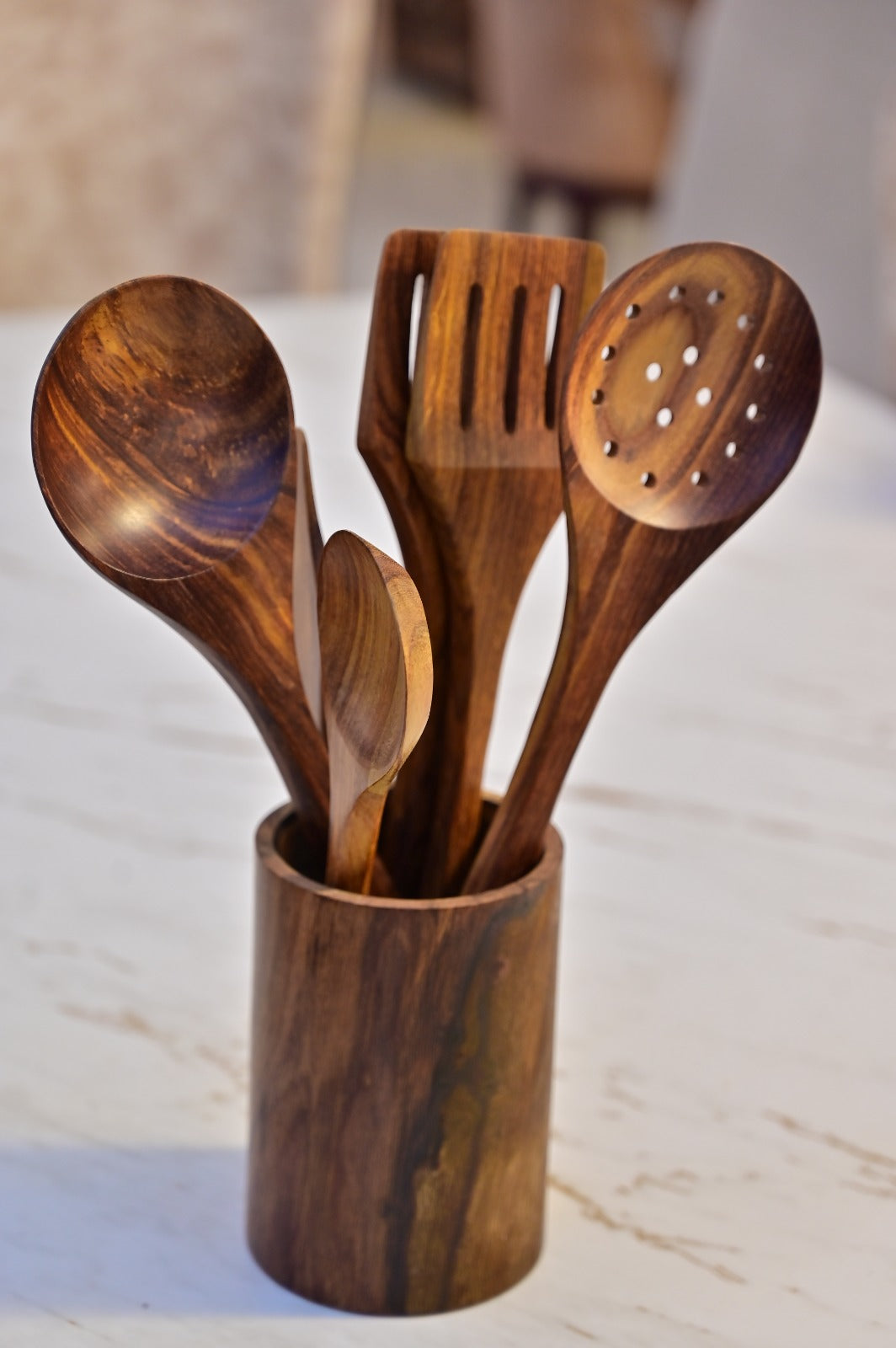 Wooden Kitchen Utensil Set with Holder – 4 Piece Cooking Tools